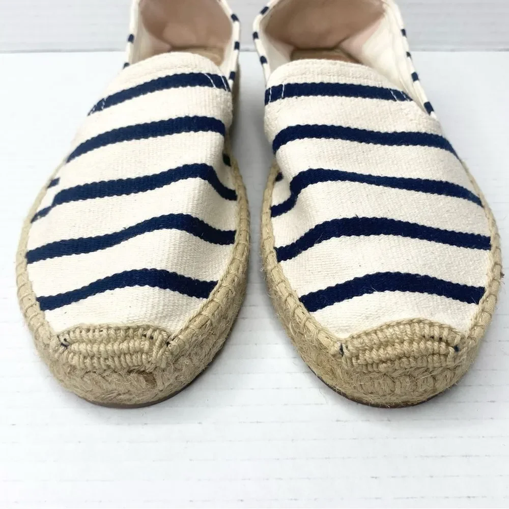 Soludos Womens 7.5 Stripe Smoking Slipper Canvas Shoes Espadrille Cream Navy - Picture 5 of 8